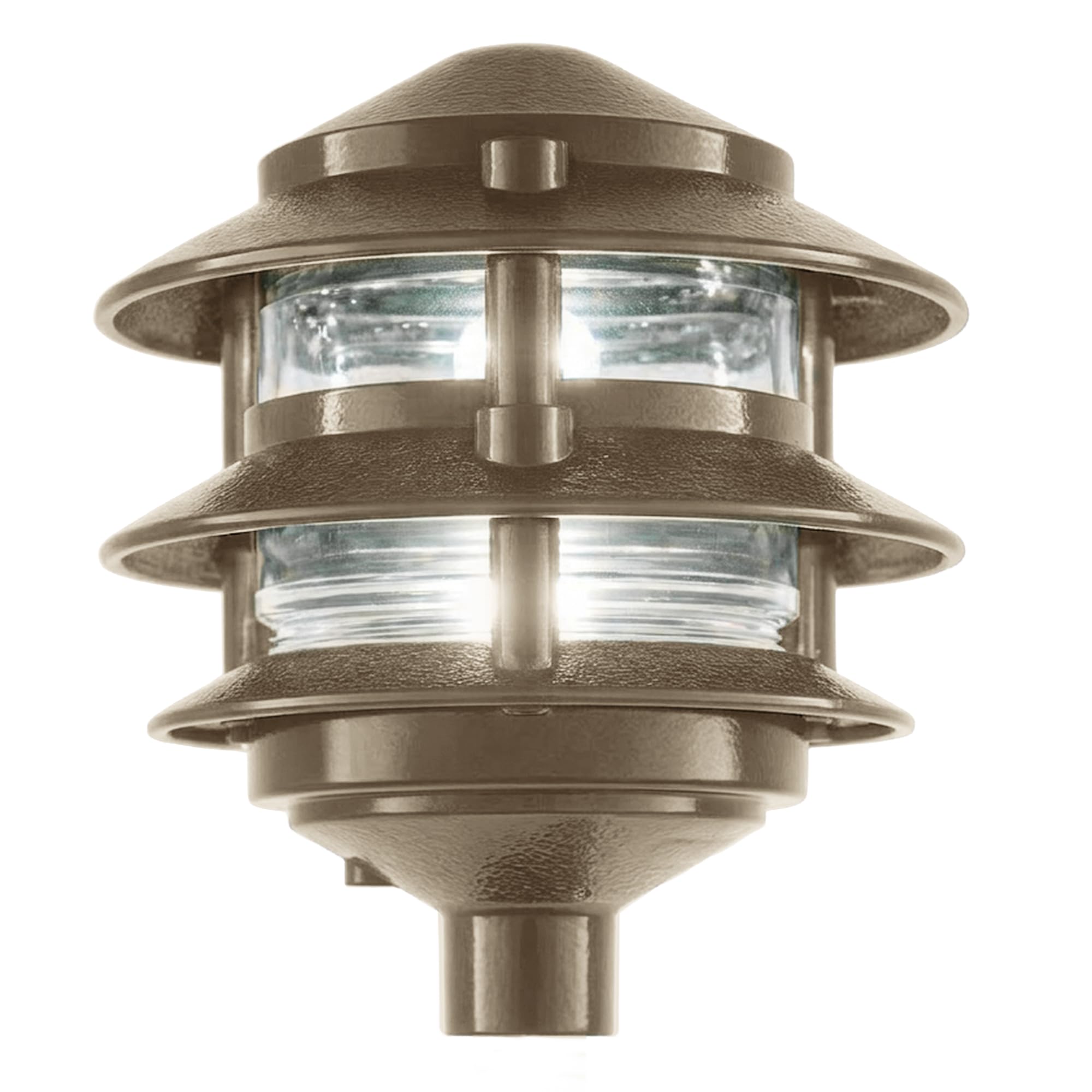 Made in USA Greenfield Weatherproof Line-Voltage (120V) Pagoda 3-Tier LED Path Light – For Permanent Professional Installs – Bronze - ½” NPT Mount