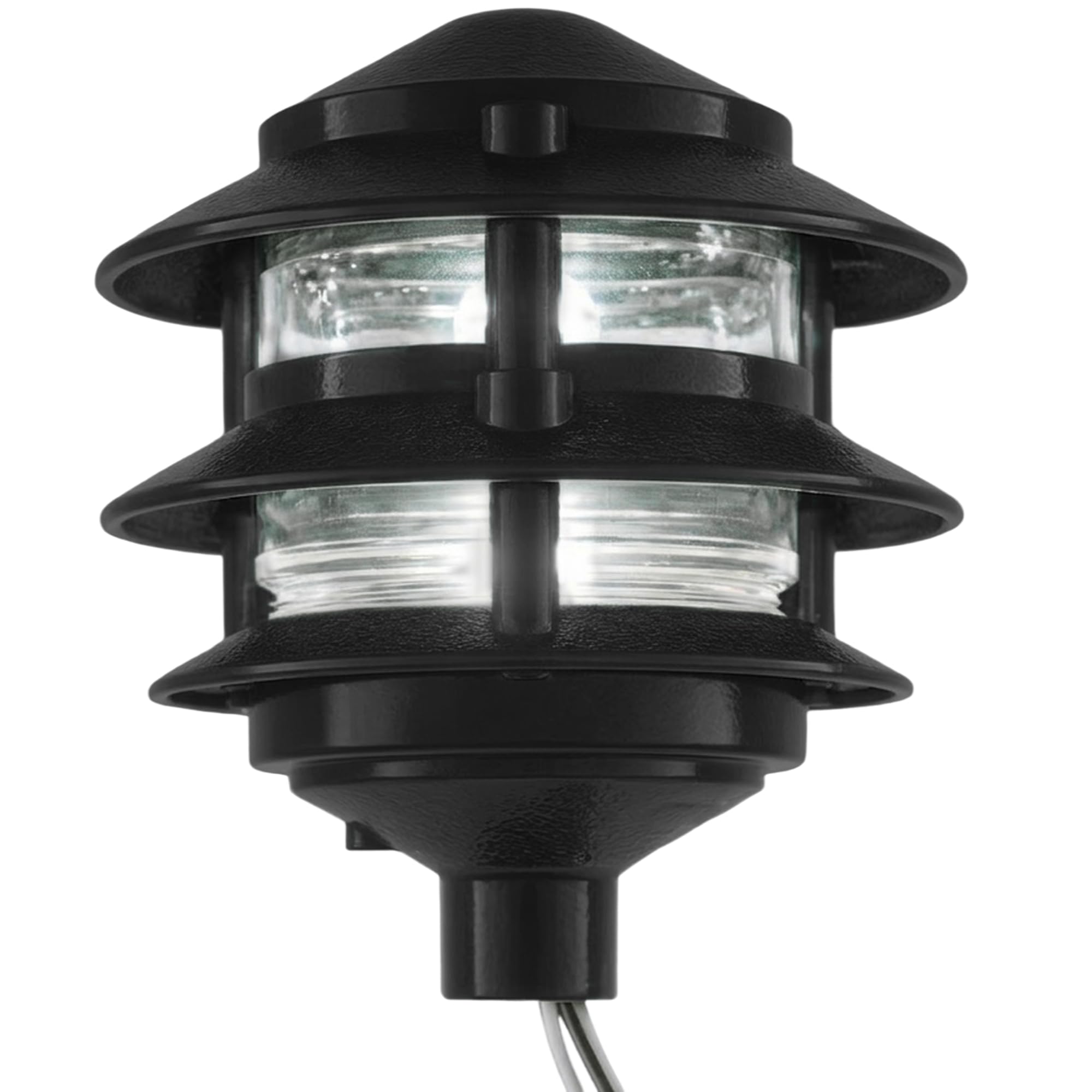 Black - Made in USA LED Weatherproof 3-Tier Pathlight - Greenfield PL3TLEDBL
