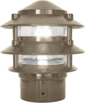 Made in USA Greenfield Weatherproof Line-Voltage (120V) Pagoda 3-Tier LED Path Light – For Permanent Professional Installs – Bronze, 3” Postbase Mount