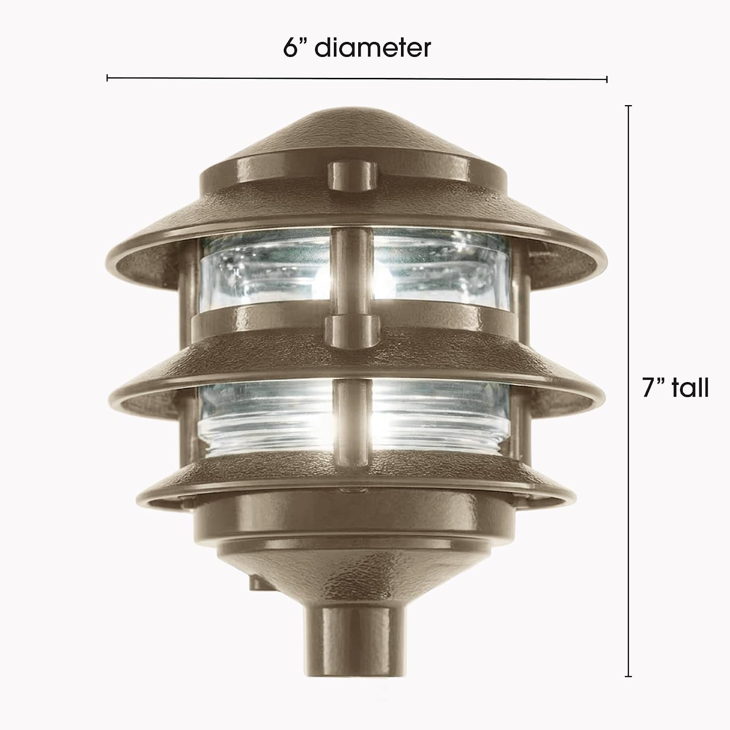 Made in USA Greenfield Weatherproof Line-Voltage (120V) Pagoda 3-Tier LED Path Light – For Permanent Professional Installs – Bronze - ½” NPT Mount