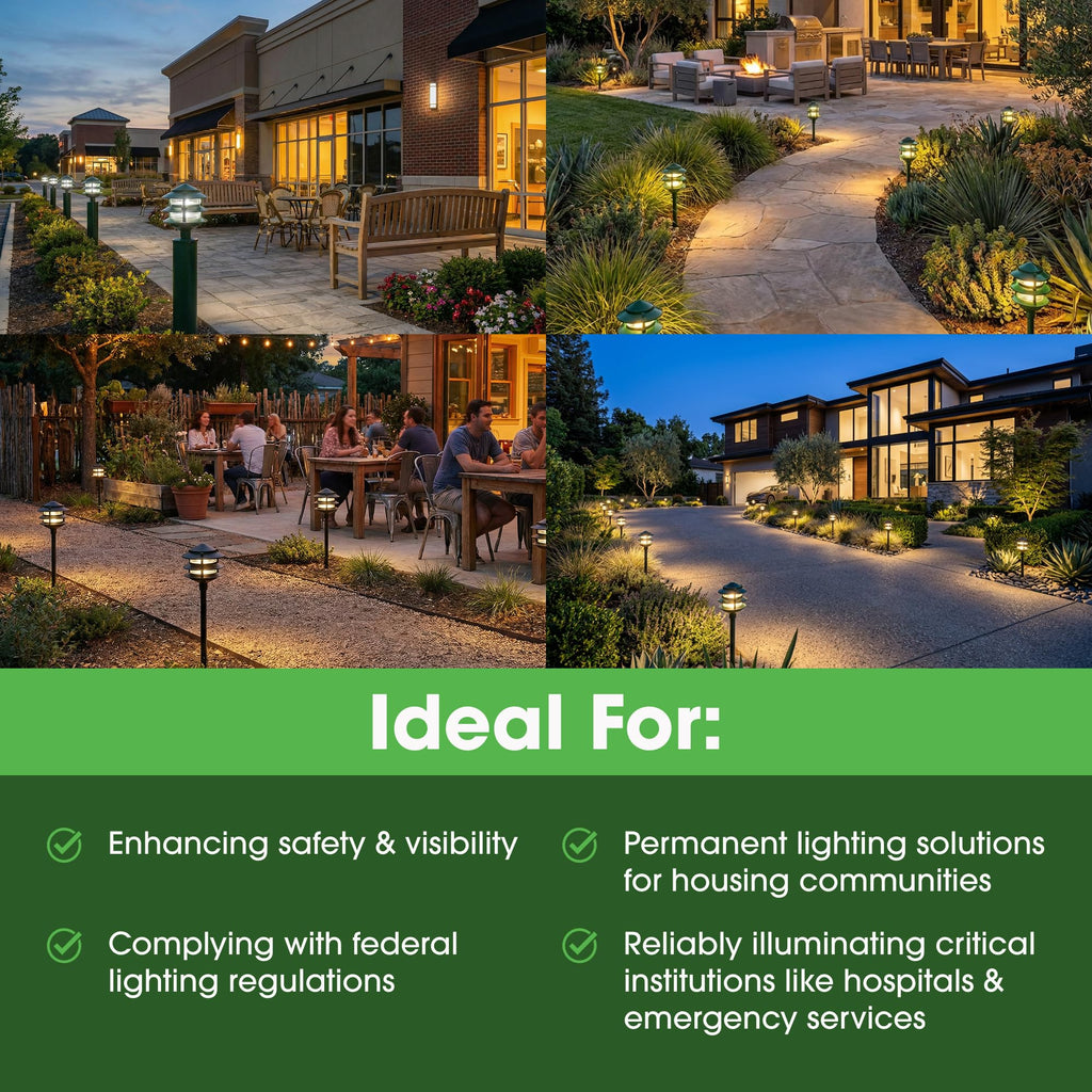 Made in USA Greenfield Weatherproof Line-Voltage (120V) Pagoda 3-Tier LED Path Light – For Permanent Professional Installs – Green - ½” NPT Mount