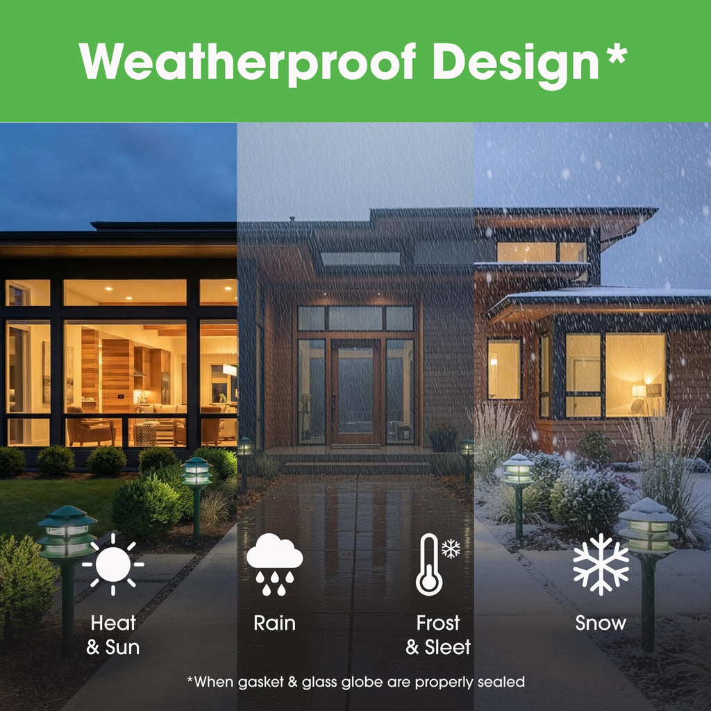 Made in USA Greenfield Weatherproof Line-Voltage (120V) Pagoda 3-Tier LED Path Light – For Permanent Professional Installs – Green - ½” NPT Mount