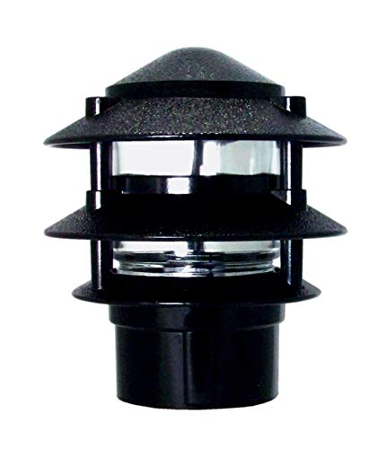 Made in USA Greenfield Weatherproof Line-Voltage (120V) Pagoda 3-Tier LED Path Light – For Permanent Professional Installs – Black, 3” Postbase Mount